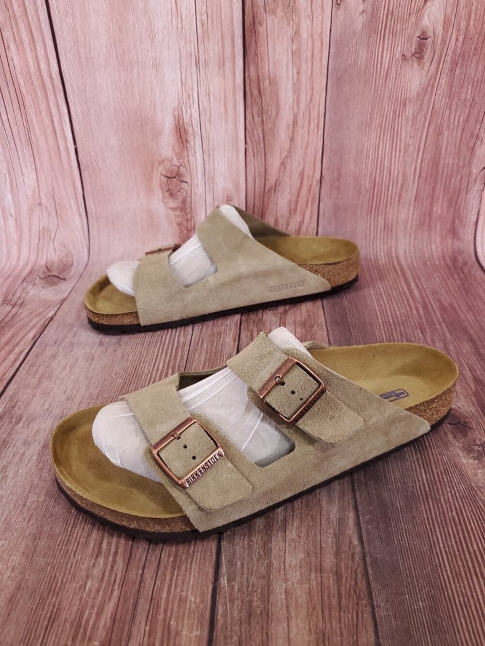 Birkenstock Arizona Mens 12 EU 45 Soft Footbed Suede Taupe Sandals Comfort